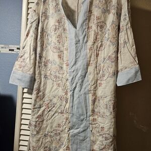 BCBGMaxAzria Cream and Blue Floral Midi Dress